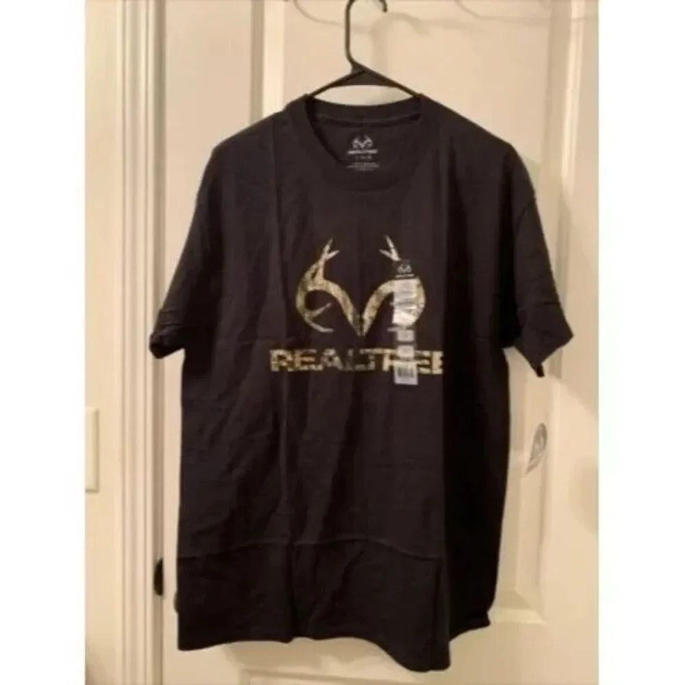 Realtree Men's Medium Short Sleeve Tee Shirt Black Camo T-Shirt